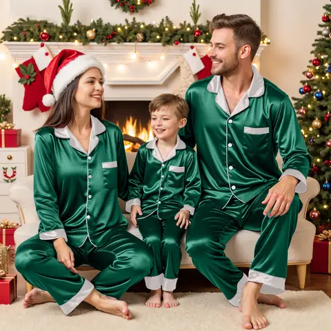 2025 Silk Satin Plus Size Casual Matching Sets For Family Satin Christmas Pajamas Matching Sets Family Thanksgiving Pajamas