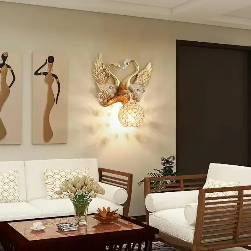 Modern Indoor Swan Wall Lights LED Gold Creative Luxury Sconce Lamp for Decor Home Living Room Hotel Corridor