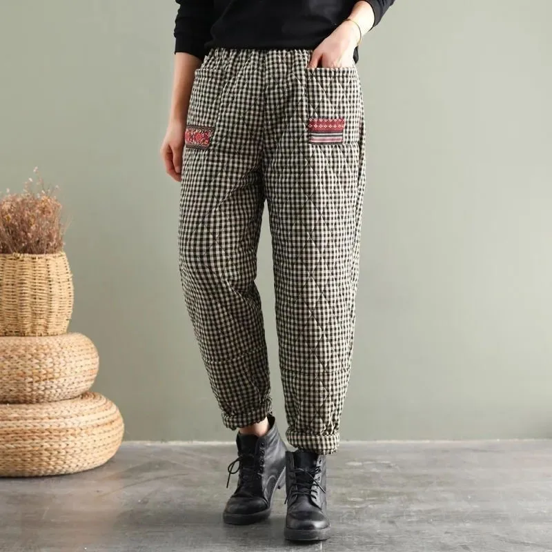 2025 السيدات جديد فضفاض مهرج الخصر سراويل قطنية مبطن مع القطن سراويلي حريمي الخريف الشتاء الدفء جيب غير رسمي السراويل #1