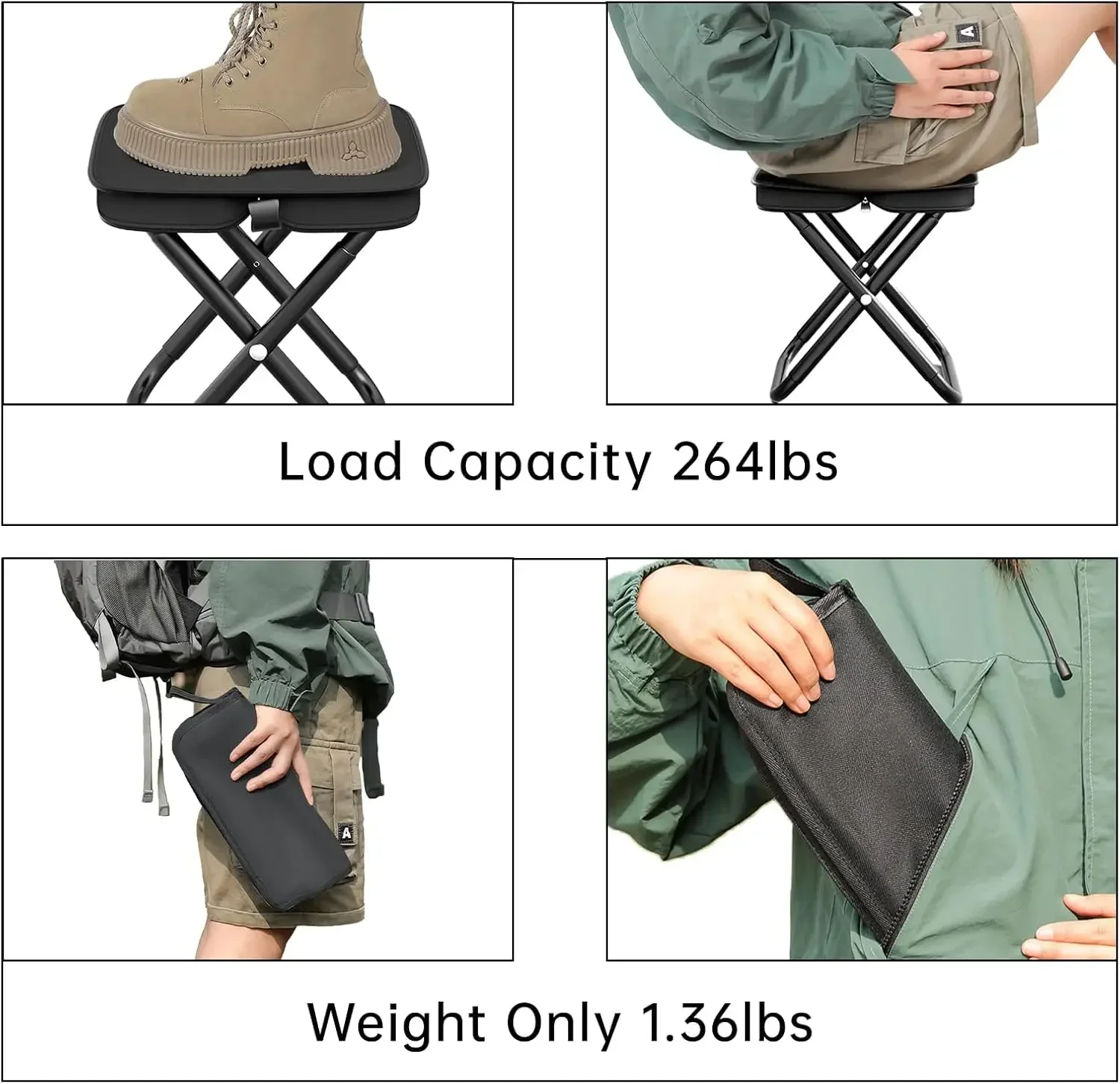 Camping Folding Chair Portable Multifunctional Outdoor Picnic Collapsible Stool with Carry Bag Ultra Light Fishing Stool for BBQ