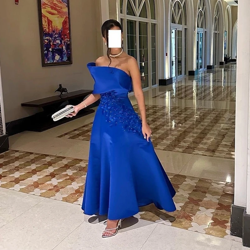 

Oisslec Dress Elegant Vintage Sweet Blue Beads Applique One Shoulder Customize Formal Occasion Prom Dress Evening Party Gowns