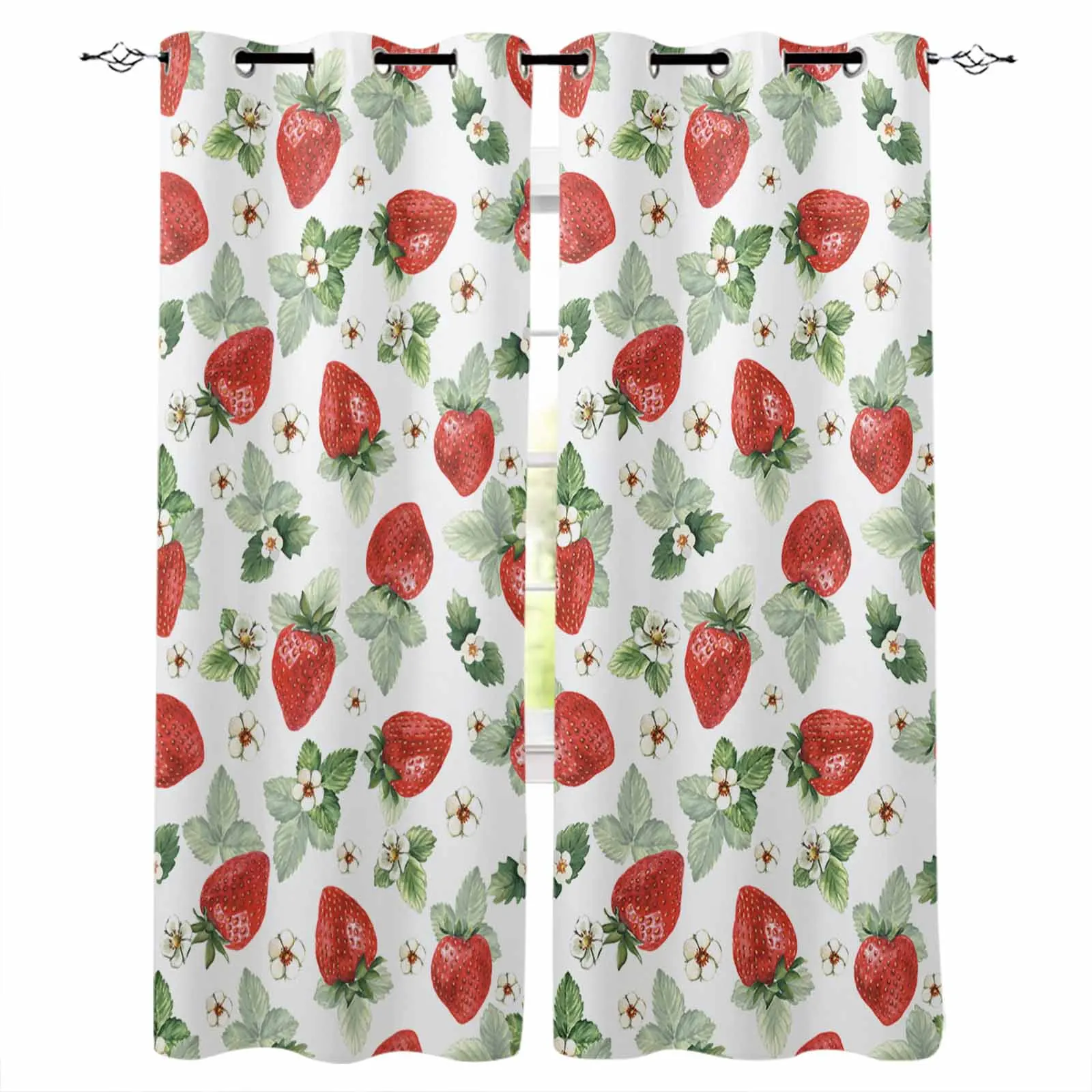 

Summer Watercolor Fruit Strawberry Living Room Bedroom Elegant Curtains For Kitchen The Room Window Treatments Drapes