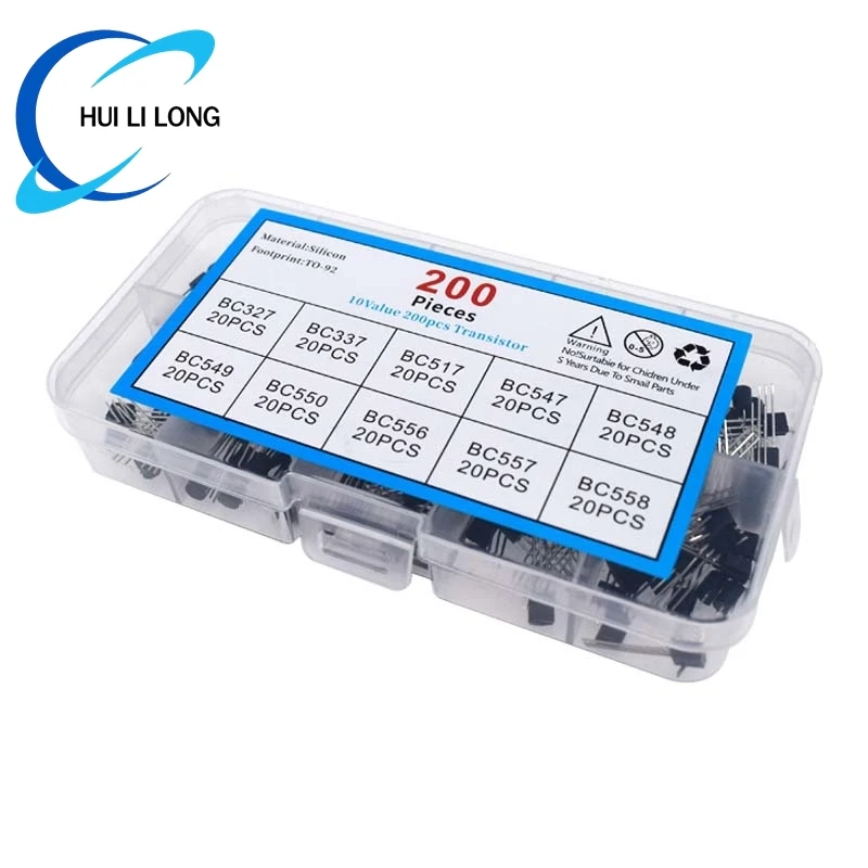 200 Stück Transistor-Sortiment PNP NPN TO-92 Transistor-Kit Sortiment Box BC327 BC337 BC517 BC547 BC548 BC549 BC550 BC556 BC557