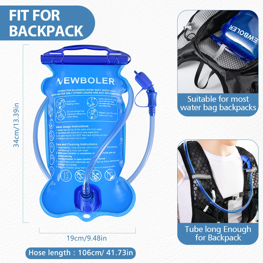 NEWBOLER Wasserblase, Wasserreservoir, Trinkrucksack, Aufbewahrungstasche, BPA-frei, 1,5 l, 2 l, 3 l, Lauf-Trinkweste, Rucksack – Detail 17