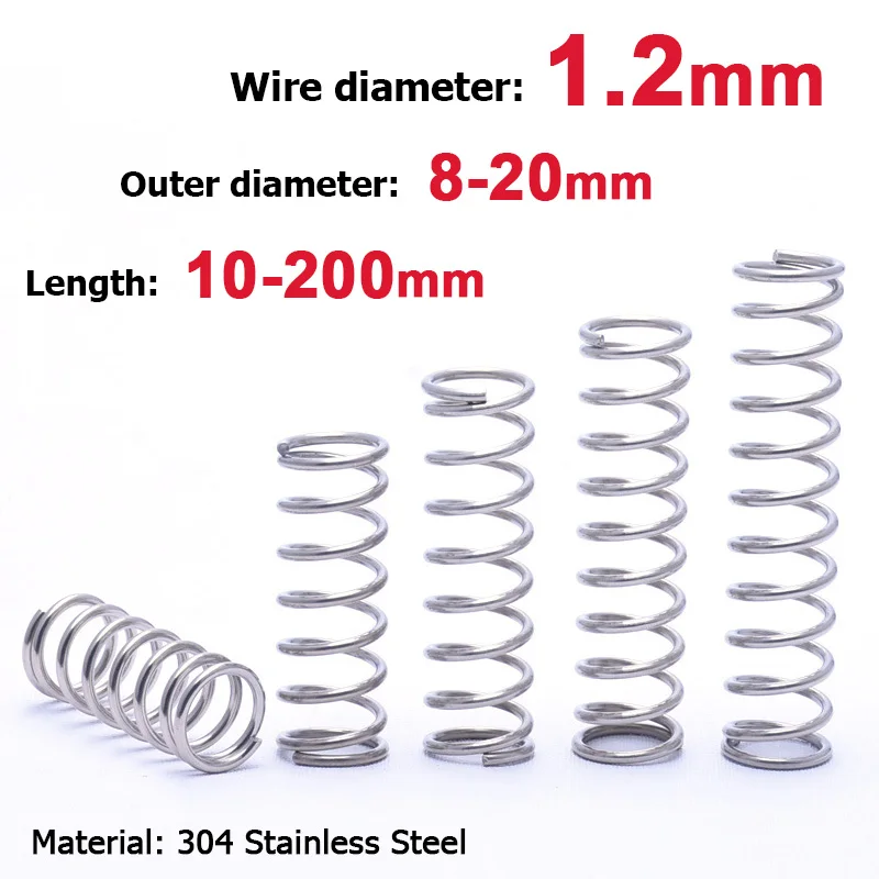 2-10pcs Wire Diameter 1.2mm 304 Stainless Steel Spring Steel Y-shaped Compression Spring OD 8/9/10/11/12/13/15/16/17/18/20mm