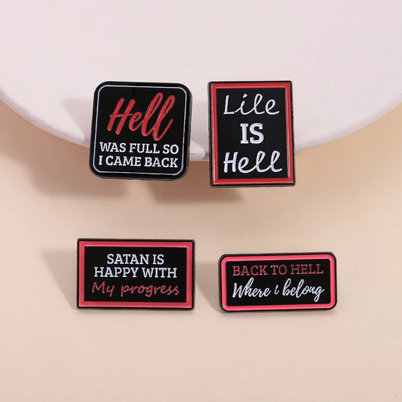 Dark Gothic Punk Anti Traditional Quotes Enamel Pin Satan Is Happy With My Progress Brooches Lapel Badge Jewelry Wholesale Gift