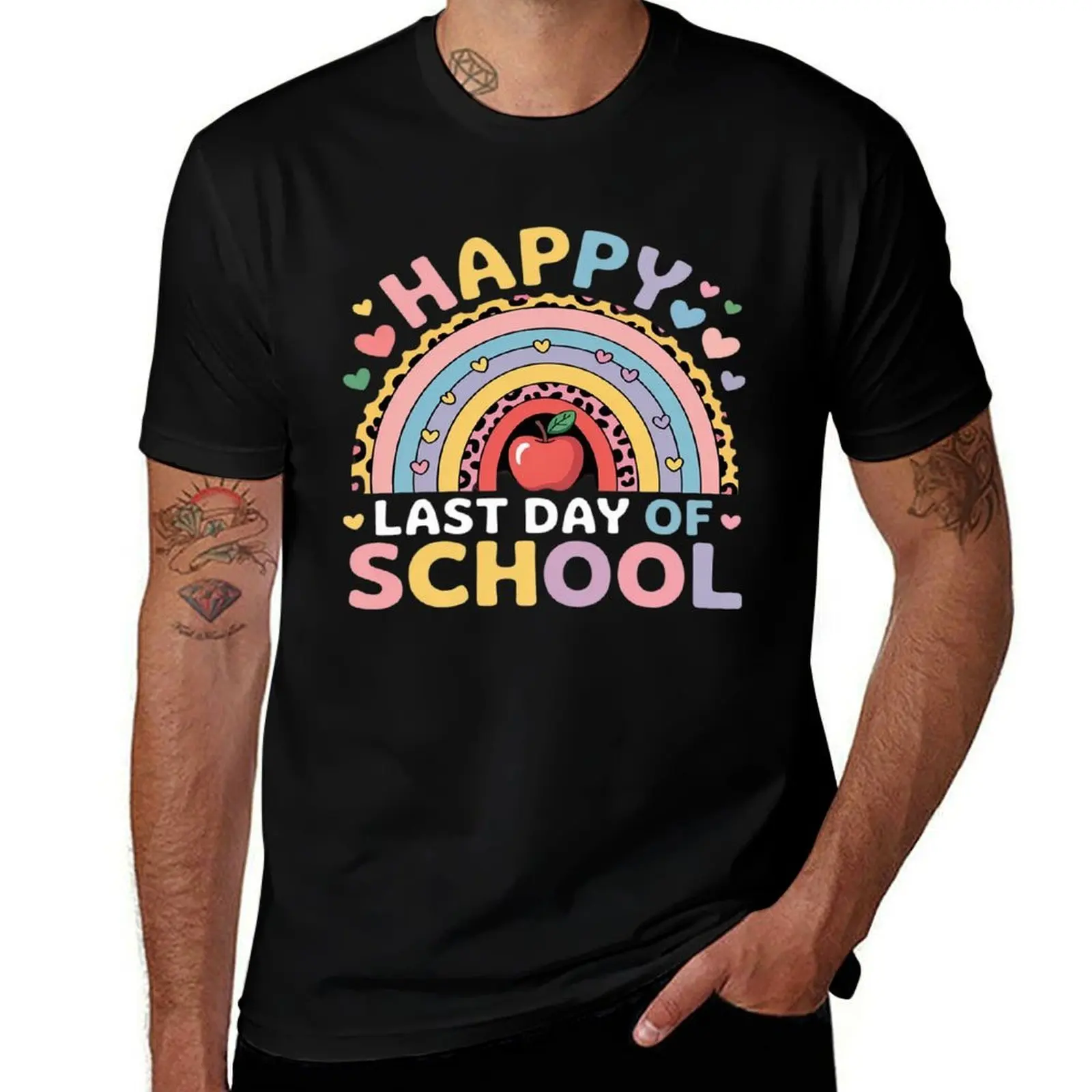 

Happy Last Day of School Rainbow Leopard Teacher Student T-Shirt Funny t-shirt anime blue lock oversized t shirt men