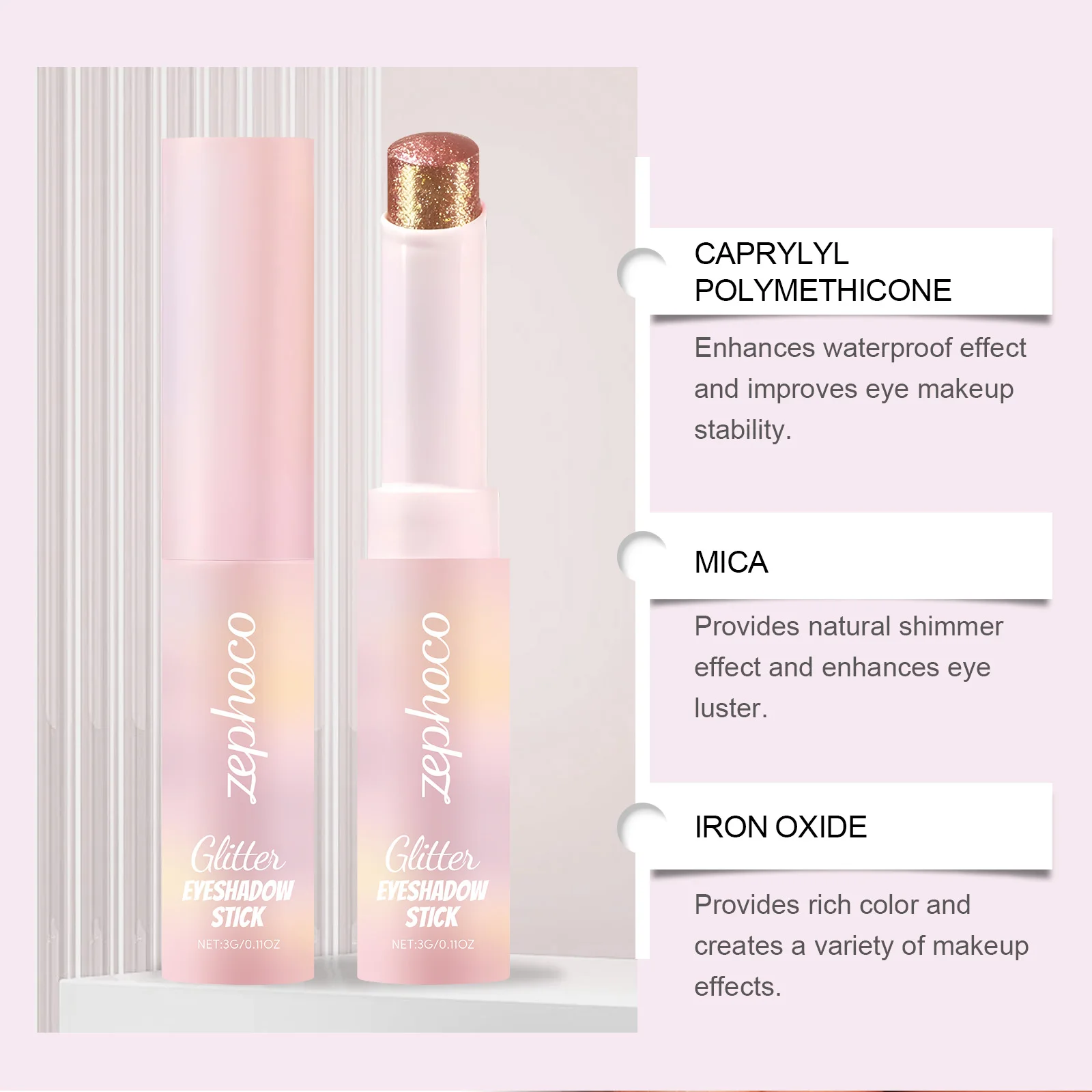 Kremowy cień do powiek w sztyfcie z brokatem, wodoodporny, długotrwały, łatwy w aplikacji, perłowy pigment do makijażu oczu, metaliczny połysk na powiechach.