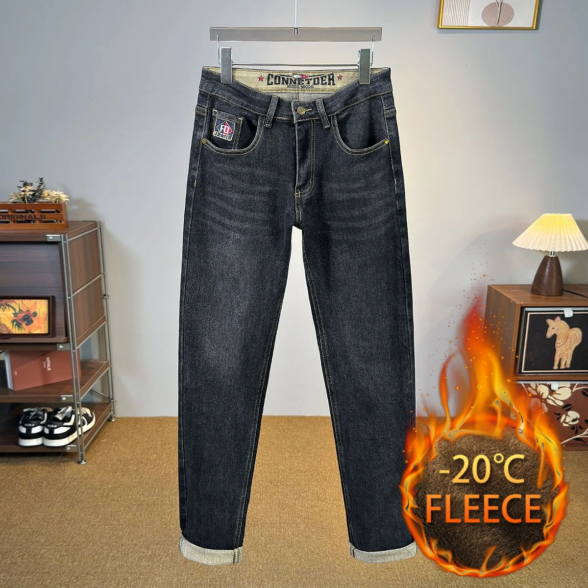 Pantalones vaqueros para hombre, pantalones vaqueros elásticos largos y rectos informales, pantalones vaqueros clásicos con cinturón para otoño e invierno, pantalones vaqueros azules y negros de moda coreana
