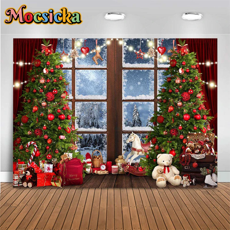 Mocsicka عيد الميلاد التصوير خلفية الشتاء داخلي شجرة عيد الميلاد الموقد نافذة هدية الديكور صورة خلفية الدعامة التصوير الفوتوغرافي