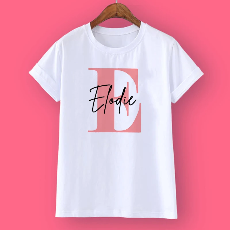 Personalised Initial Girls T-shirt Custom Baby Girl Name Clothes Summer Short Sleeve Tops Pink Letter Kids Tees Fashion Outfits