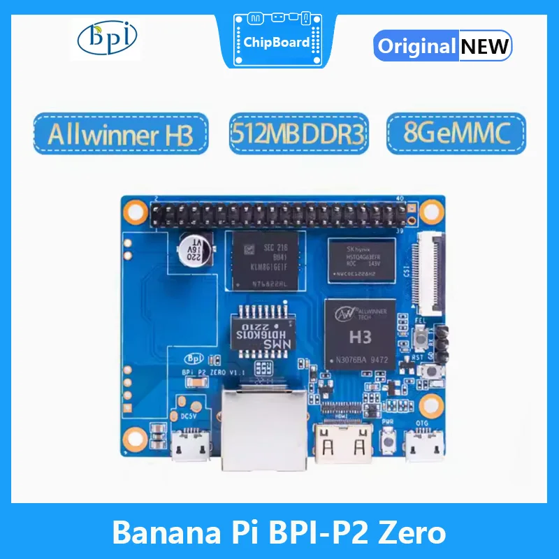 Banana Pi BPI-P2 Zero, Allwinner H3 Quad-core,Cortex-A7,512M DDR3 8G eMMC, supporta l'alimentazione di rete PoE