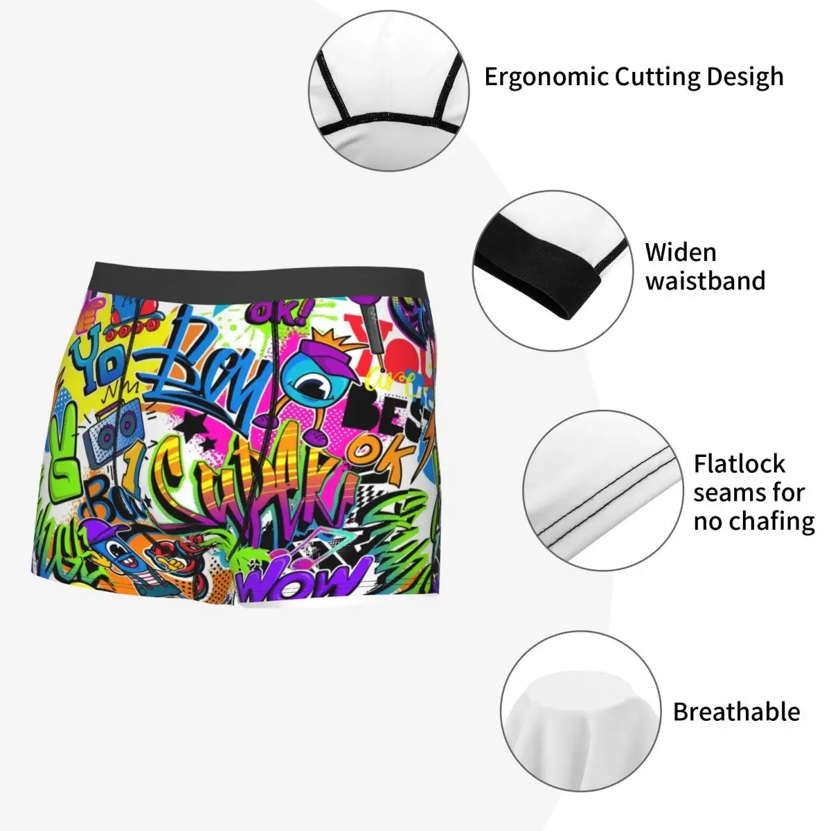 Graffiti Tropic-Sous-vêtements pour hommes, Boxer Wow, culotte drôle, caleçon taille moyenne pour homme