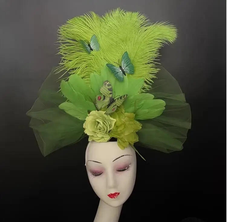 Modern Dance New Chinese Luxury Model Show Exaggerated Feather Flower Headwear