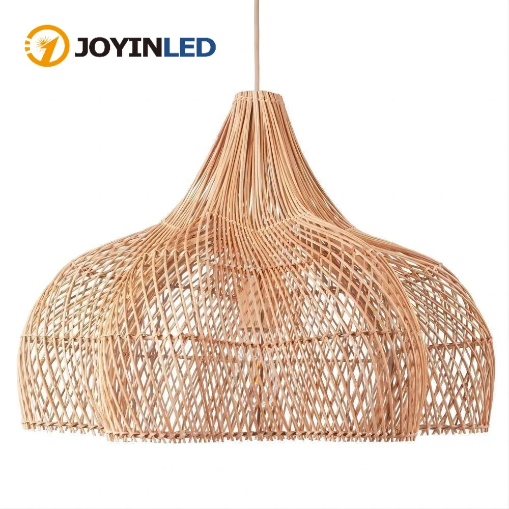 

60cm Woven Rattan Lampshade Hand Knitted Hanging Chandelier Light Rattan Wicker Ceiling Pendant Lamp for Bedroom Restaurant Cafe