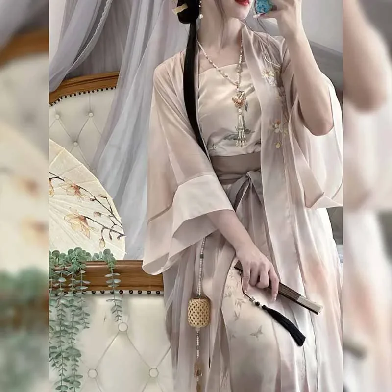 Gaun Hanfu Cina kuno kostum Cosplay wanita modis & antik musim panas 3 potong set pakaian pesta setelan Dinasti Lagu Hanfu