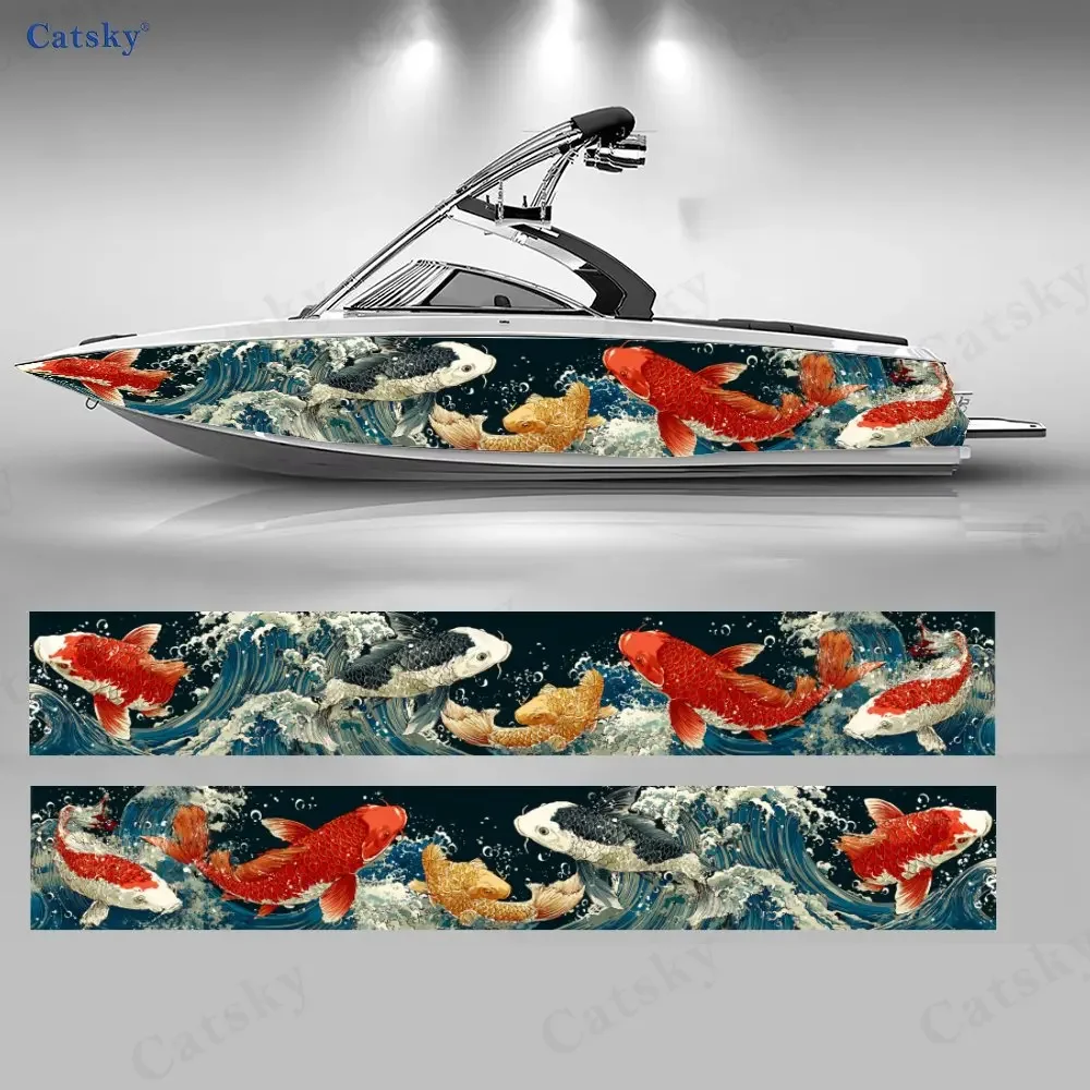 Lucky Koi Jumping Wave Themed Special Unique Boat Sticker Vinyl Ship Pontoon Deck Boat Fishing Decorative Pontoon Boats Decal