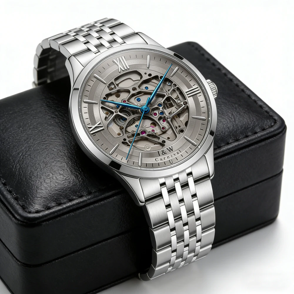 Carnival Neue High-End-Serie Skelett-Mechanische Uhr Herren Luxus Saphirglas Wasserdicht Importiertes Uhrwerk Automatikuhren