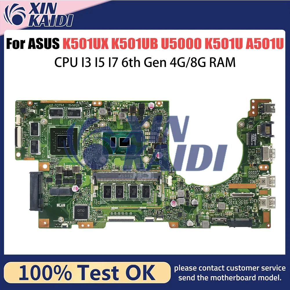 

K501UX Notebook Mainboard For ASUS K501UB K501UQ A501U U5000 K501UXM Laptop Motherboard CPU I3 6th Gen 4G RAM DDR3