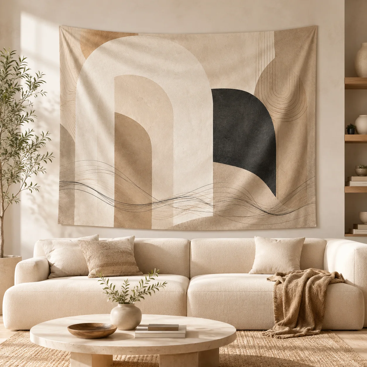Abstract Arch Wall Tapestry Neutral Beige Minimalist Geometric Wall Hanging for Modern Apartment Bedroom Living Room Office