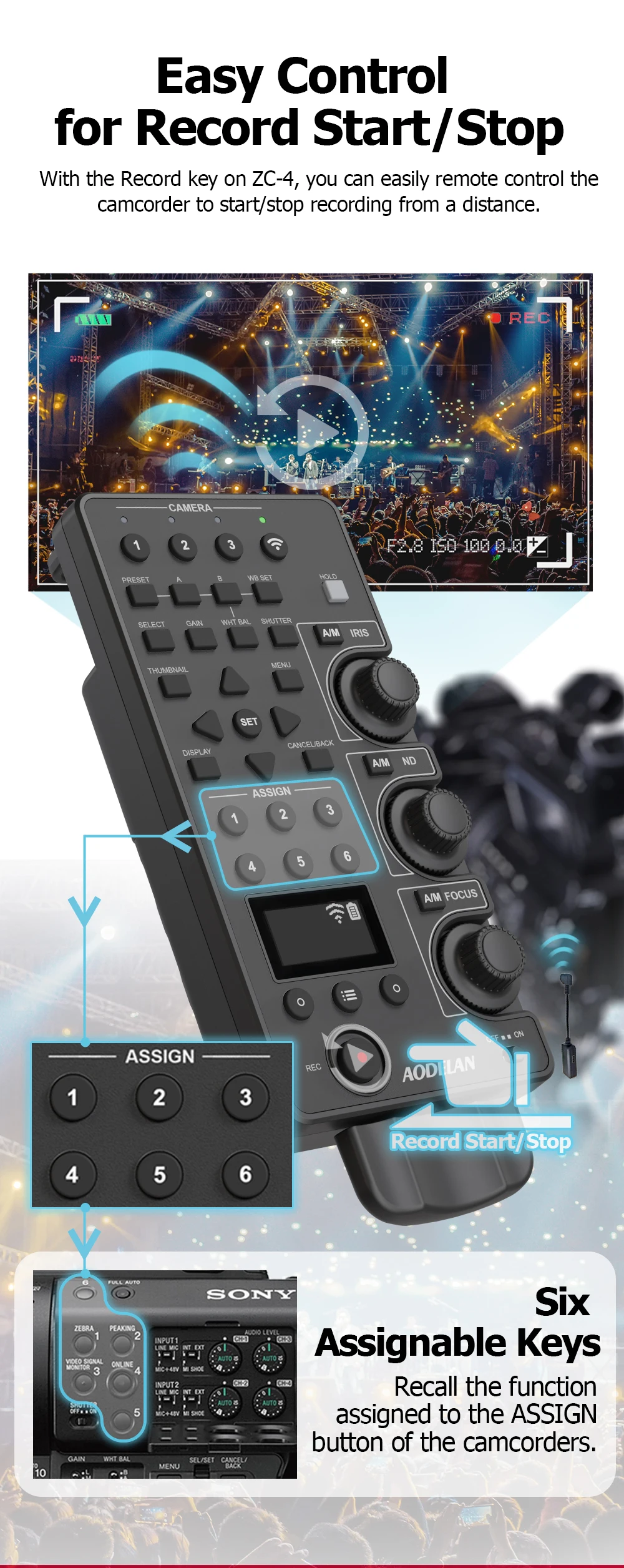 ZC-4 für Sony Camcorder Lanc Zoom Controller ersetzt Sony RM-30BP für Videozoom, Fokus, IRIS, Aufnahme, ND, Weißabgleich – Detail 6