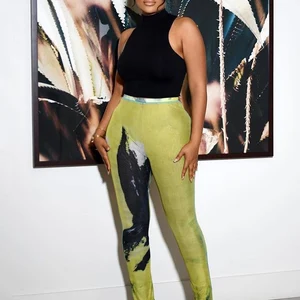 غريب القط محبوك التعادل صبغ السراويل مستقيمة النساء مثير الصيف الاتجاه انظر من خلال رقيقة ضئيلة في الشارع قيعان النشاط المرن البرية أعلى 9 مبيعات السراويل الشفافة للنساء - No10