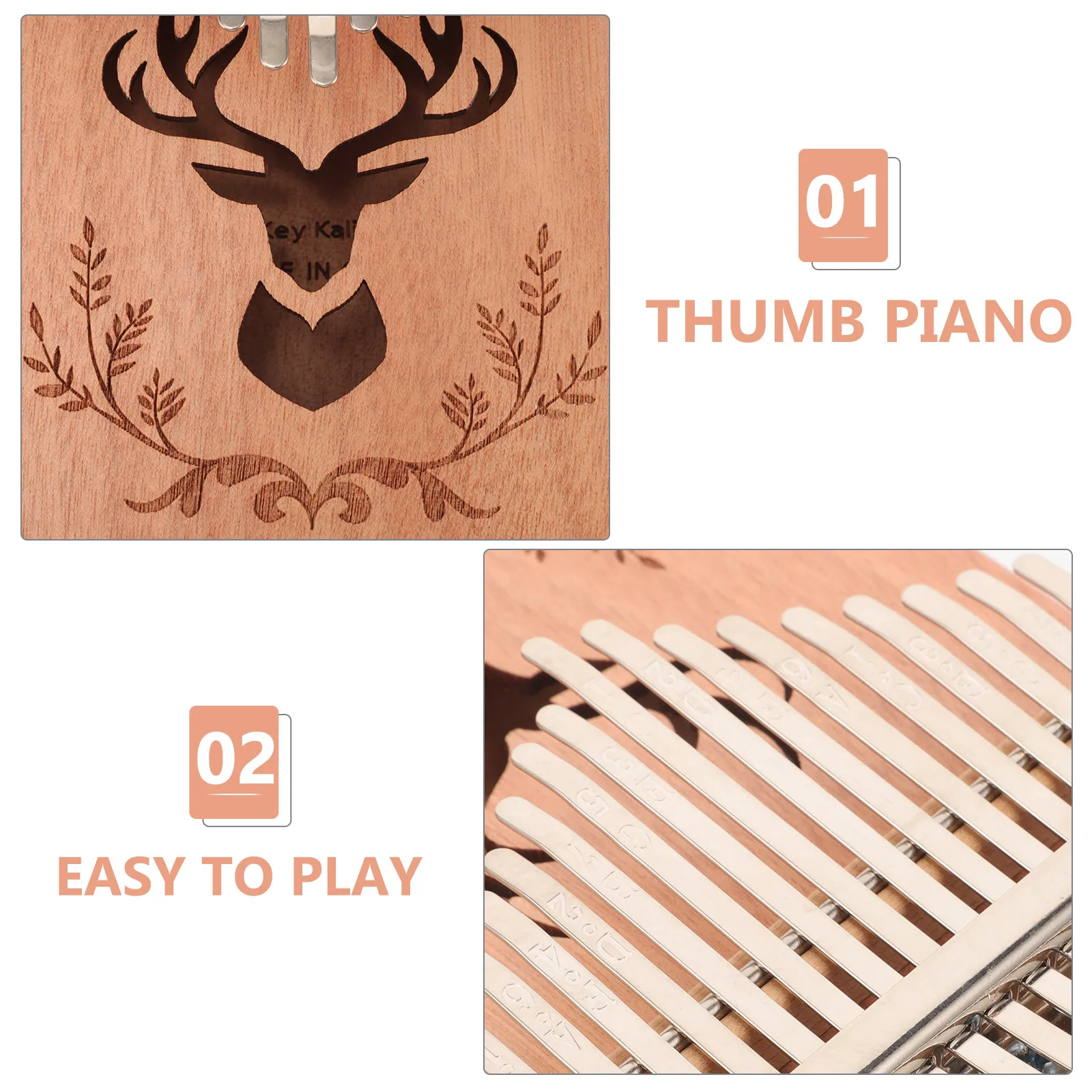 

1set 1Set Thumb Piano 17 Keys Portable Kalimba Hand Piano Simple Musical Instrument Adults Mini Square Mbira Solid Wood