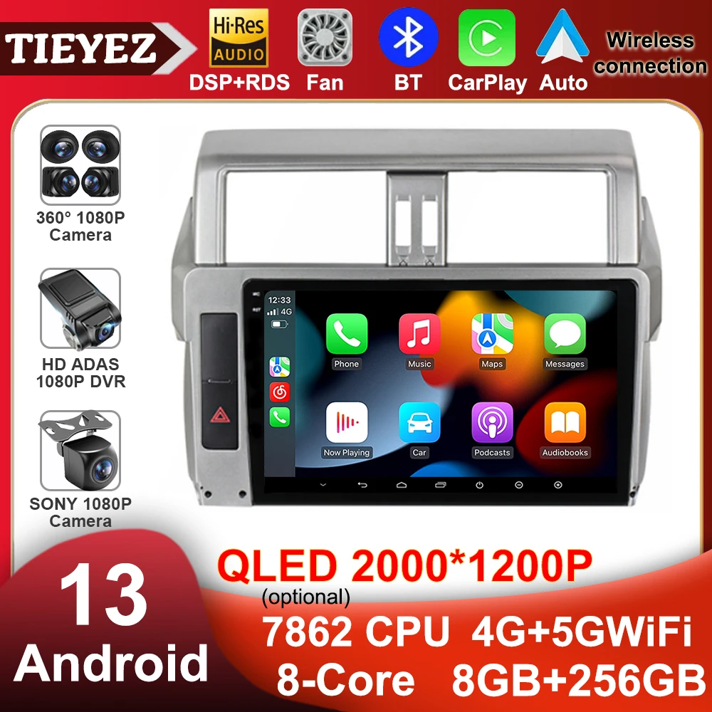 

9" QLED Screen Android 13 Auto Radio Multimedia Player For Toyota Land Cruiser Prado 150 2009-2013 Stereo Carplay GPS Navigation