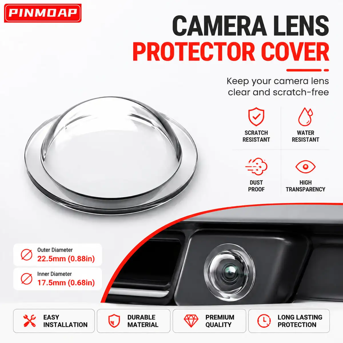 PINMOAP 2/4pcs Car Camera Lens Protector Cover HD Clear Shield Anti Scratch Waterproof Film For 360 Panoramic Backup Camera