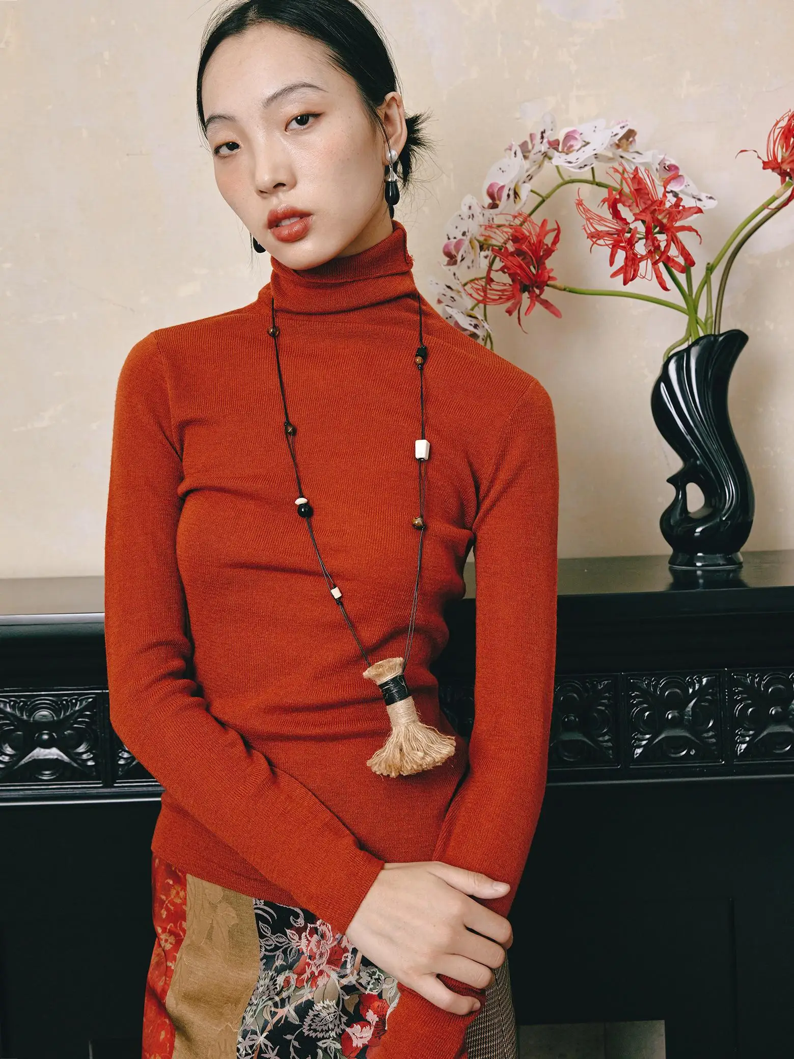 

YUANYE Ultrine мериносовая шерсть вязаная основа с высоким воротником irt женская облегающая длинная свек повседневная цветная мода