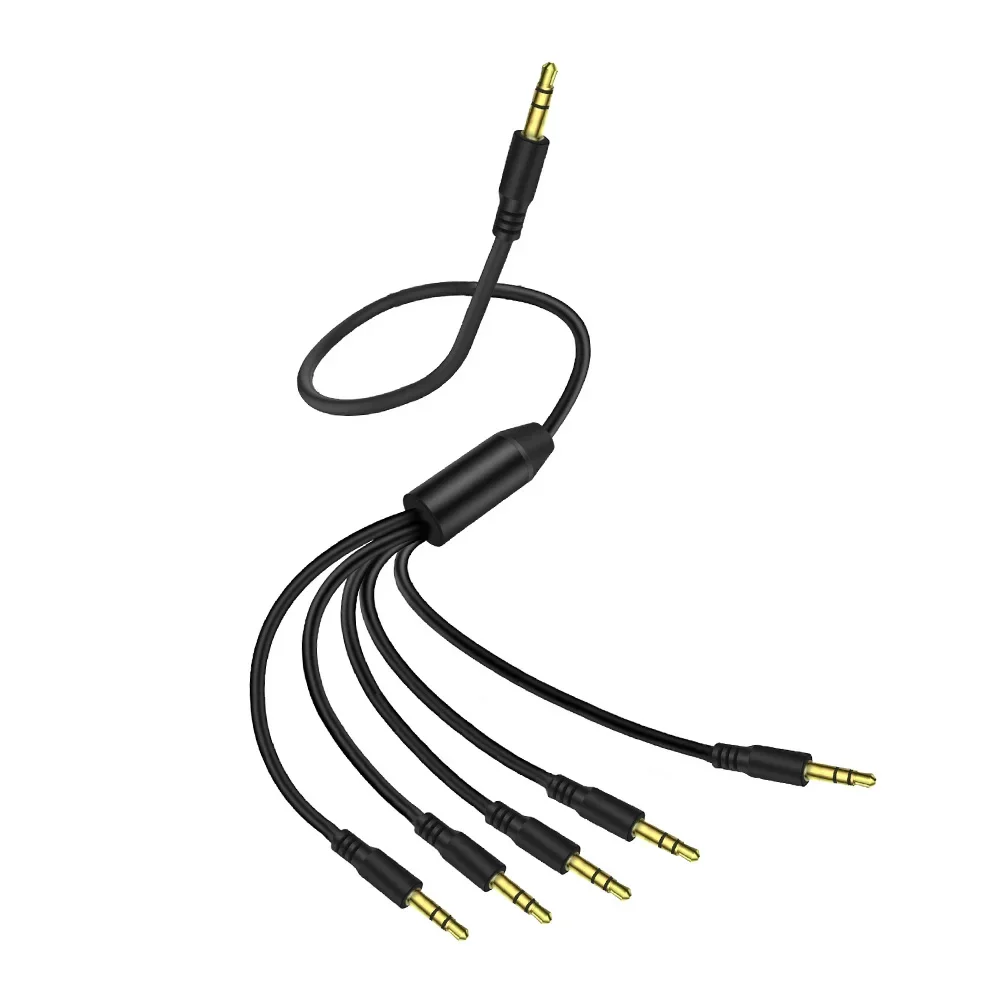 PVC-Braided 3.5mm Male to Male Audio Cable 18 12 1.5CM Featuring 1-to-6 Headphone Sharing Adapter for Home Office Use