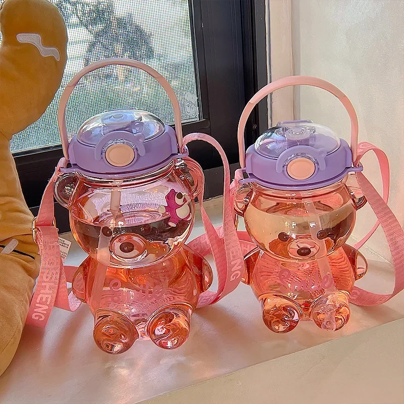 

Kawaii Bear Water Bottle Kettle Travel Sport Tumbler Portable Drinking Mug for Child Girl Large Capacity Cup 1/1.4L