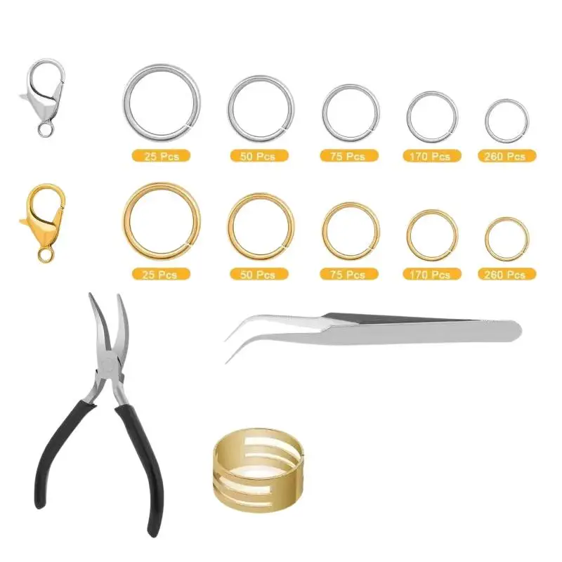 930 Stück/Box Schmuckzubehör-Set mit offenen Biegeringen, Karabinerverschlüssen, Haken, Zangen und Pinzetten für die DIY-Herstellung von Armbändern, Halsketten und Schmuck – Detail 8