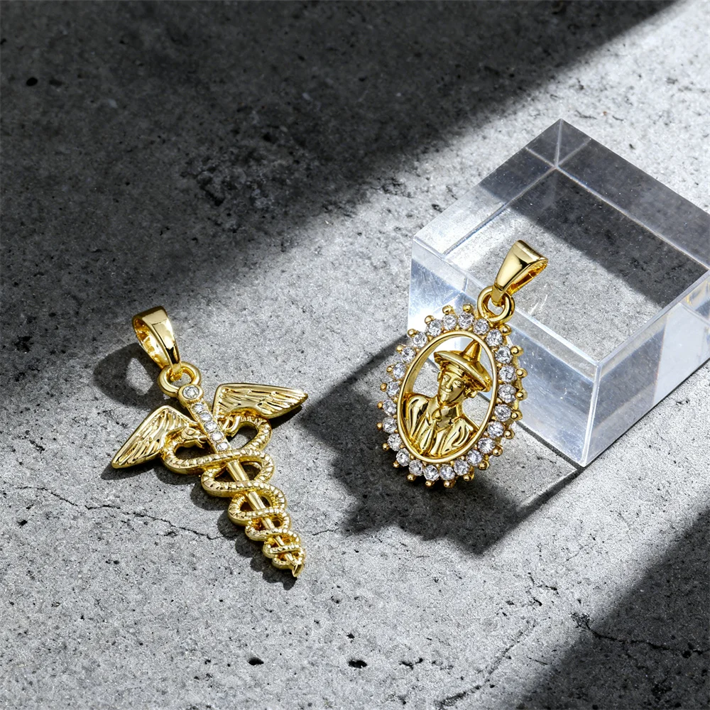 

4Pcs Pendants Brass Cubic Zirconia Themed Charms Sparkling for DIY Jewelry Necklace Bracelet Making Accessories for Women Men