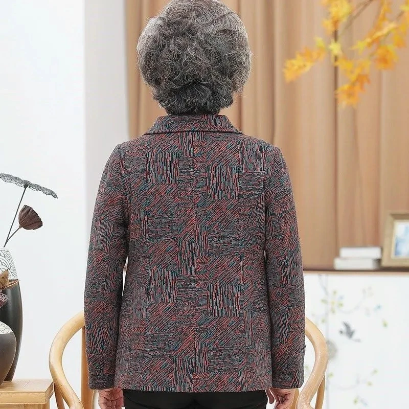 Elderly Women Spring Autumn Jacket Middle-aged Mother Fashion Short Coat Grandmother Clothes Casual Large Size Female Outerwear