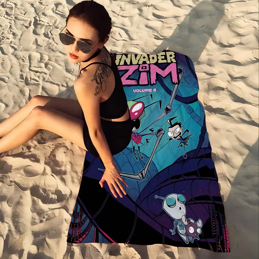 I-Invader Cartoon Anime Z-zim Beach Towel Bath Towels For Girl Microfiber Quick Dry Custom Sand Free Beach Yoga Spa Gym Pool
