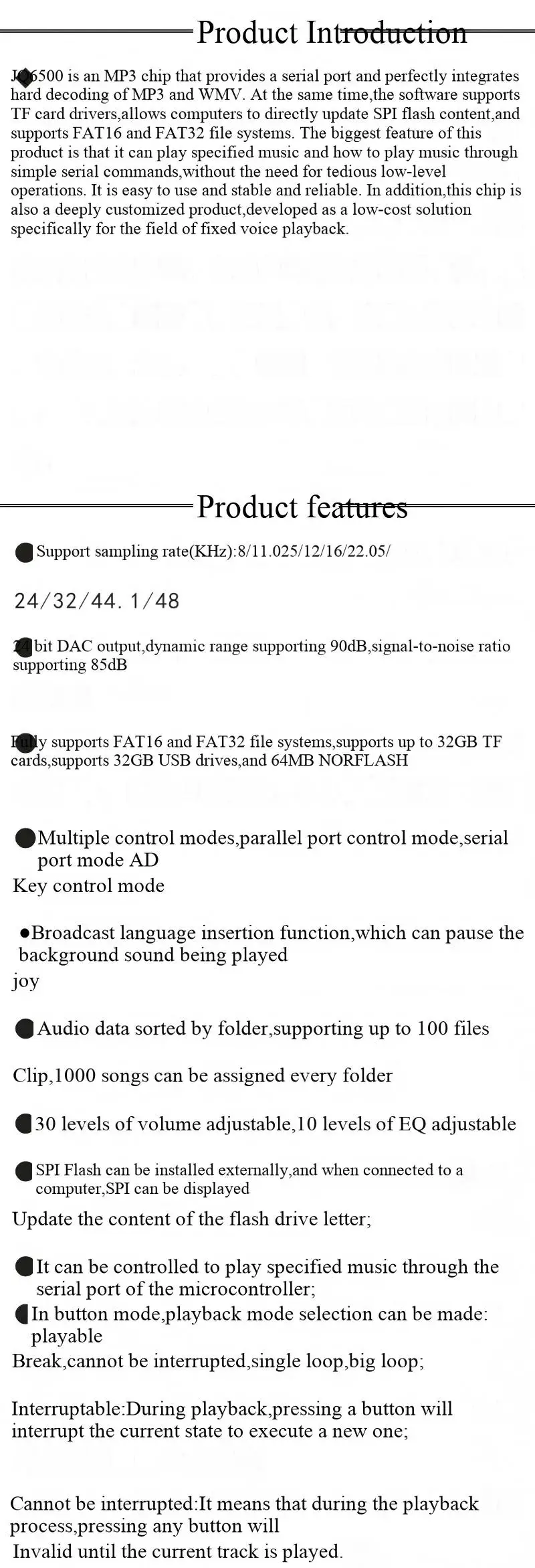 JQ6500 Sprachmodul, MP3-Modul, MCU-Serieller Port-Steuerung für Rundfunk, Ein-zu-Eins 5-Kanal-Steuerung, Musik-IC – Detail 2