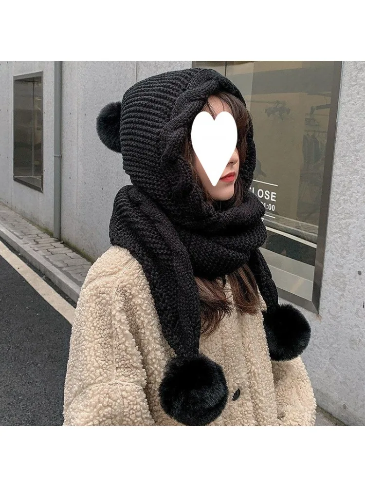 AliExpress NONE Winter Hat Female Outdoor Cold Scarf Hat Integrated Cycling Ear Protector Hat Thick Warm Knit Hat