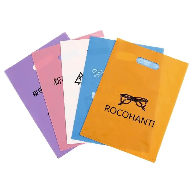 100pcs Custom Printed Logo Design LDPE / HDPE handle plastic bag die cut bag shopping bag for clothing / shoe packing