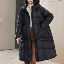 2024 Winter New Down Coat Women Korean Fashion Long Large Pocket Oversized Puffer Jacket Thick Warm Windproof Parkas Outwear