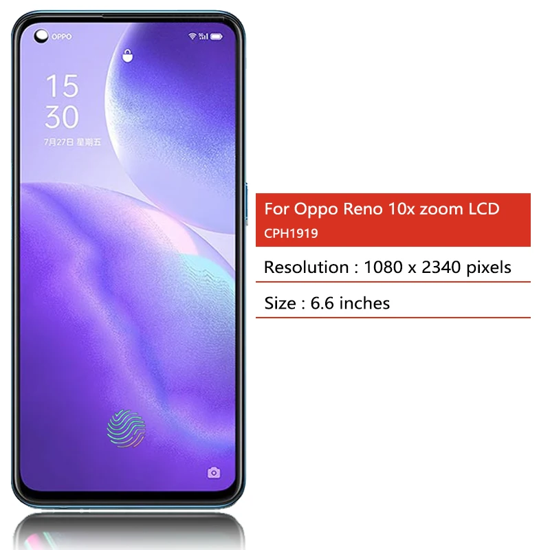 6.6 New AMOLED For Oppo Reno 10x zoom CPH1919 LCD Display Touch Panel Digitizer For Reno10X Zoom PCCM00 Display with FingerPrint