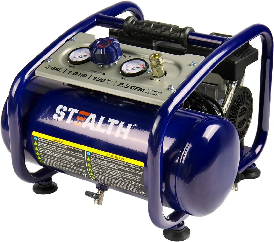 

Stealth Portable Ultra Quiet 3 Gallon 1 Horsepower Oil-Free Pump Air Compressor 2.5 CFM @ 90 PSI Electric Air Compressor,