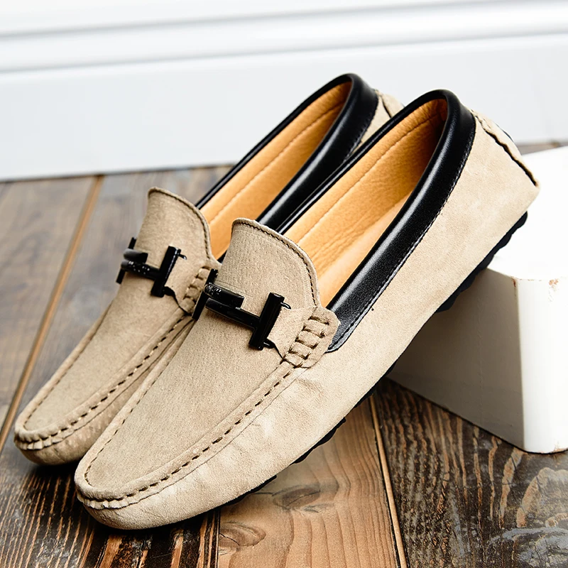 

Khaki Mens Driving Shoes Suede Leather Penny Loafers Men Casual Shoes Man Moccasins Slip On Men's Flats Lightweight Male Shoes