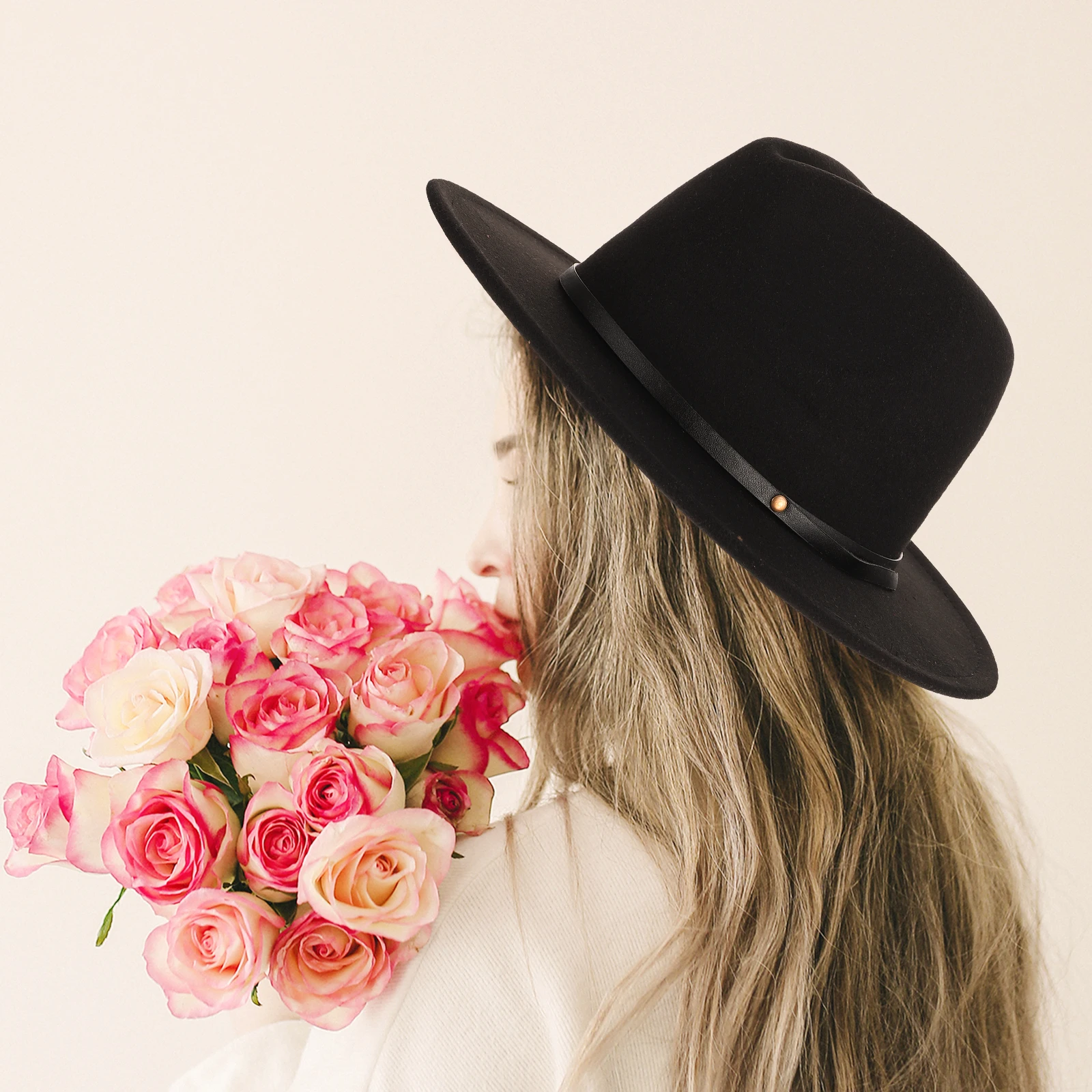 

1 Pcs Premium Woolen Wide Brim Hat for Women Elegant Fedora Party Decorative Accessory