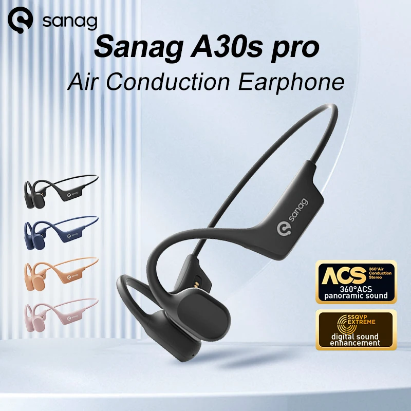 Sanag A30S Pro Air Conduction Wireless Earphone Bluetooth 5.3  Open Ear 360° Panoramic Sound Headphone IPX7 Waterproof Headset