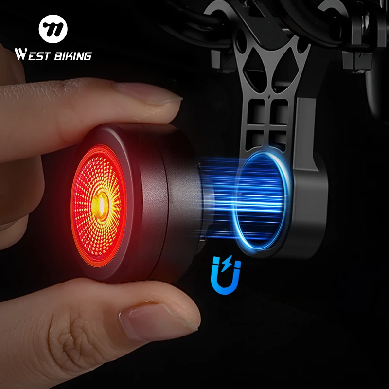 

WEST BIKING Bike Tail light Magnetic Bicycle Light Life Waterproof CR2450 Button Battery Mounting Smart 5 Mode Sensor Rear Light