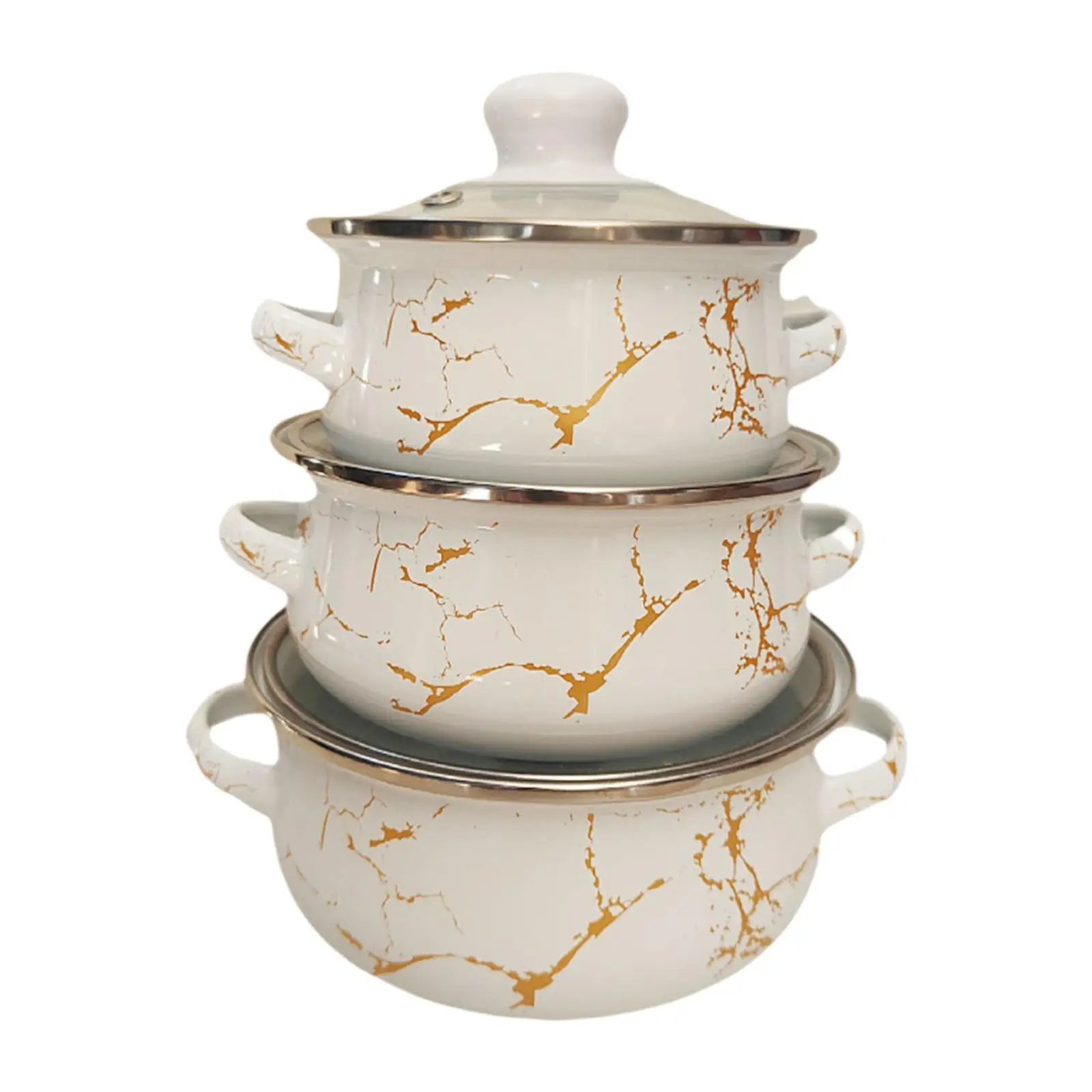 

3Pcs Enamel Mini Pot Set Cooking Simmering Pot Double Handle Multipurpose Slow Cooker Stockpot for Restaurant Bridal Shower