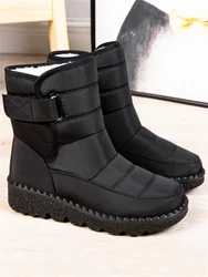 Msfilia Women's Winter Warm Snow Boots Velcro Waterproof Solid Color Casual All Match Shoes