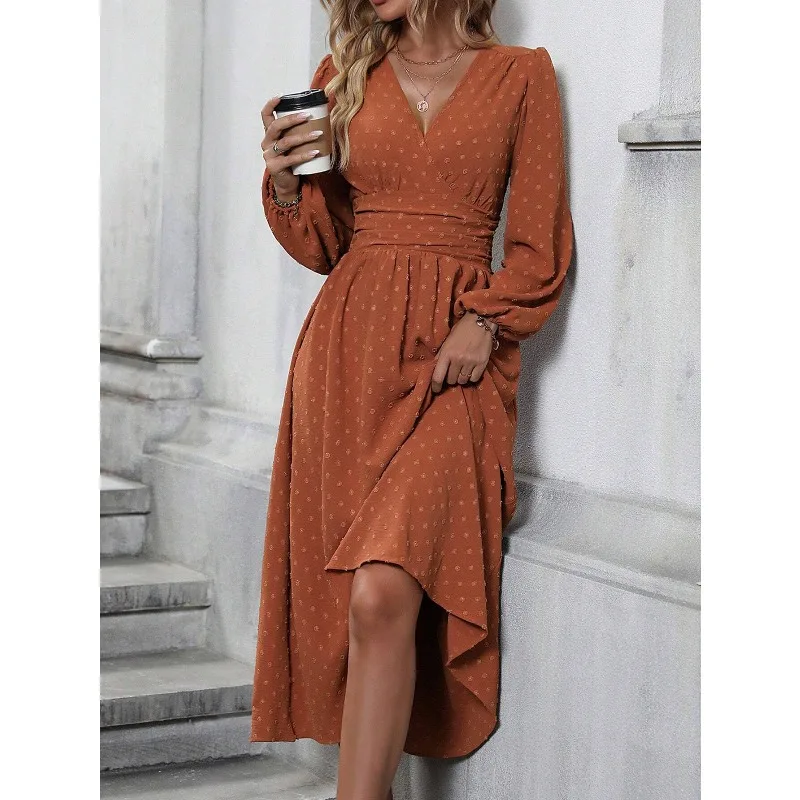 Dresses 2025 Woman Fall and Winter New Arrival: Off-Shoulder Lantern Sleeve Pleated Long Dress Tops Skirts Y2k Clothes