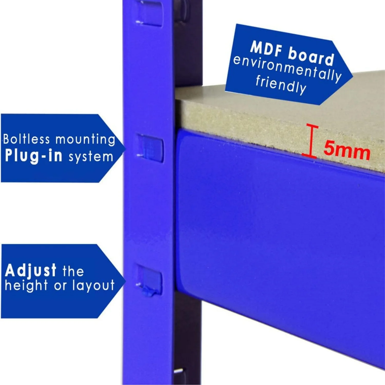 BRIEFNESS Workshop organiser Office storage shelf Multi-purpose shelf Blue 5-shelf shelf Can be used as bookshelf Display shelf